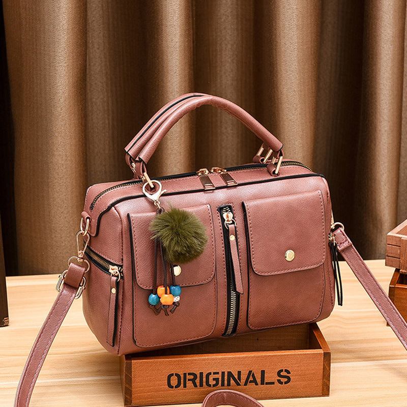 Bolso de mano informal de piel sintética con cremallera para mujer, color liso