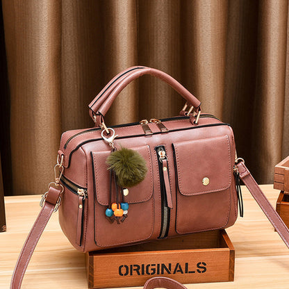 Bolso de mano informal de piel sintética con cremallera para mujer, color liso