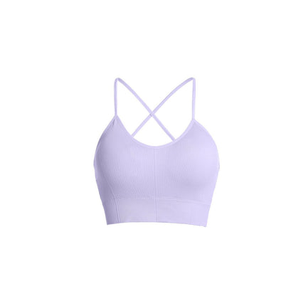 Women Yoga Solid Color Backless Sports Bra with Brocade Spandex