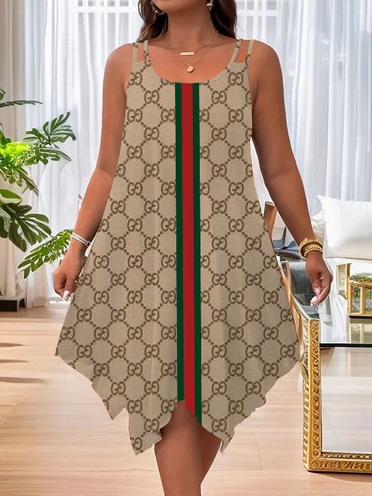 Vestido informal de talla grande con cuello redondo, sin mangas y dobladillo asimétrico para mujer