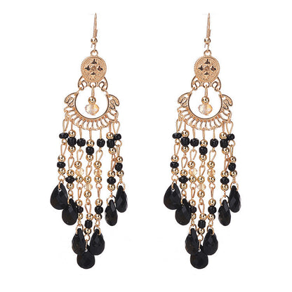 Boucles d'oreilles à pampilles creuses en perles de Bohème pour femmes