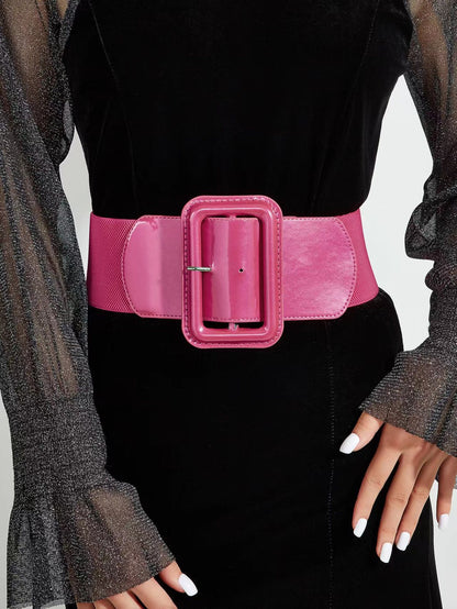 Women Fashion Casual Solid Color Big Buckle Wide Belt