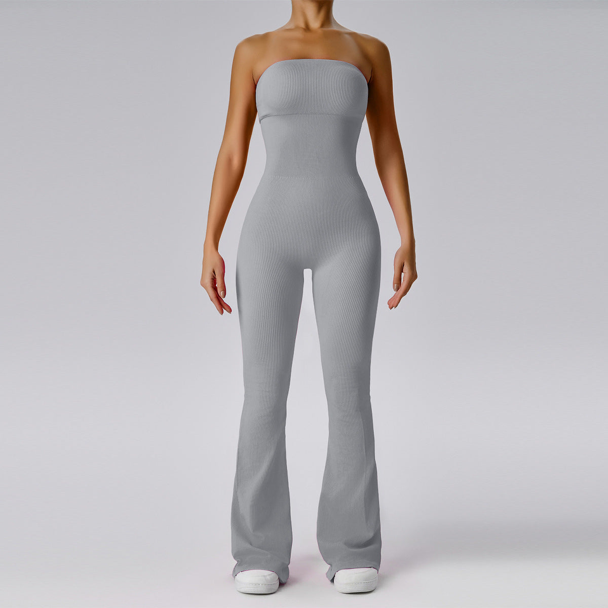 Women Fashion Solid Color Tube Top Yoga Jumpsuit