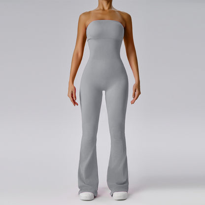 Women Fashion Solid Color Tube Top Yoga Jumpsuit