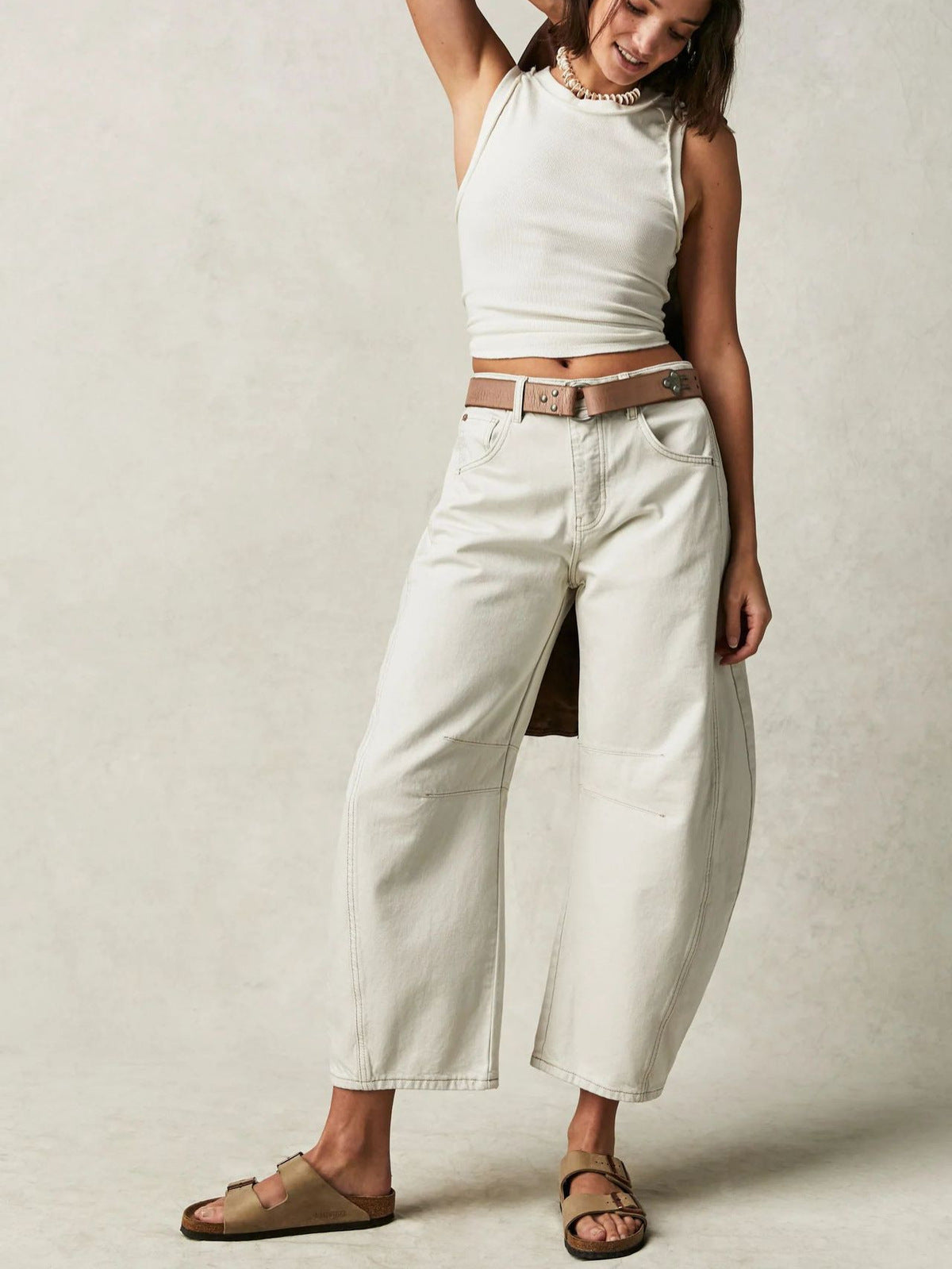 Pantalones vaqueros holgados informales de algodón y poliéster con estilo para mujer