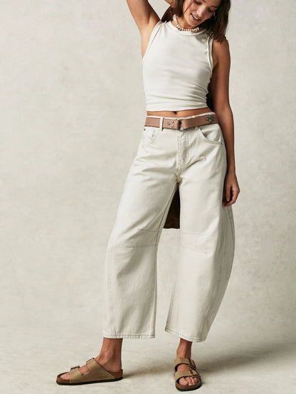 Pantalones vaqueros holgados informales de algodón y poliéster con estilo para mujer