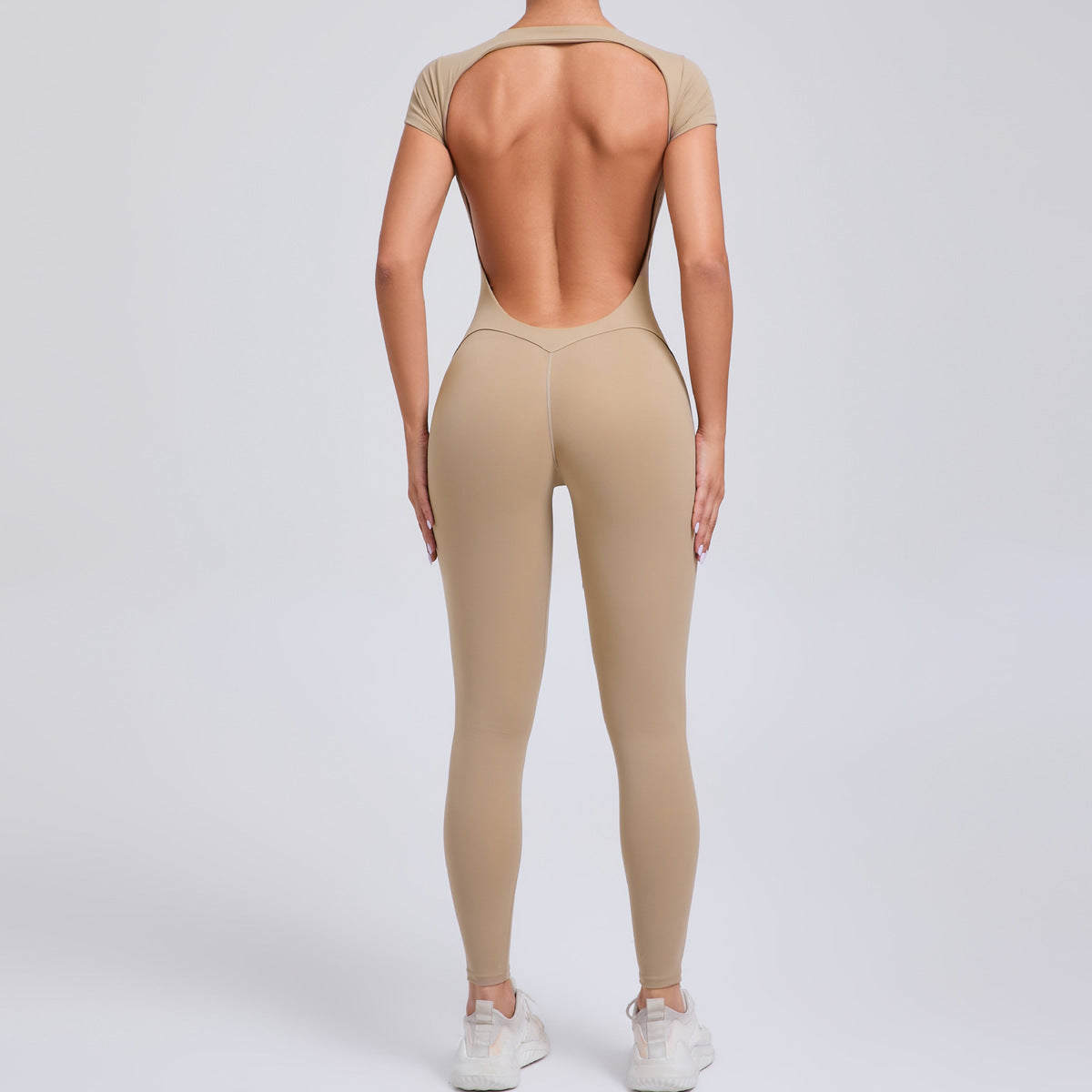 Women Casual Solid Color Backless Sports Jumpsuits - Cotton Blend, Tight Fit
