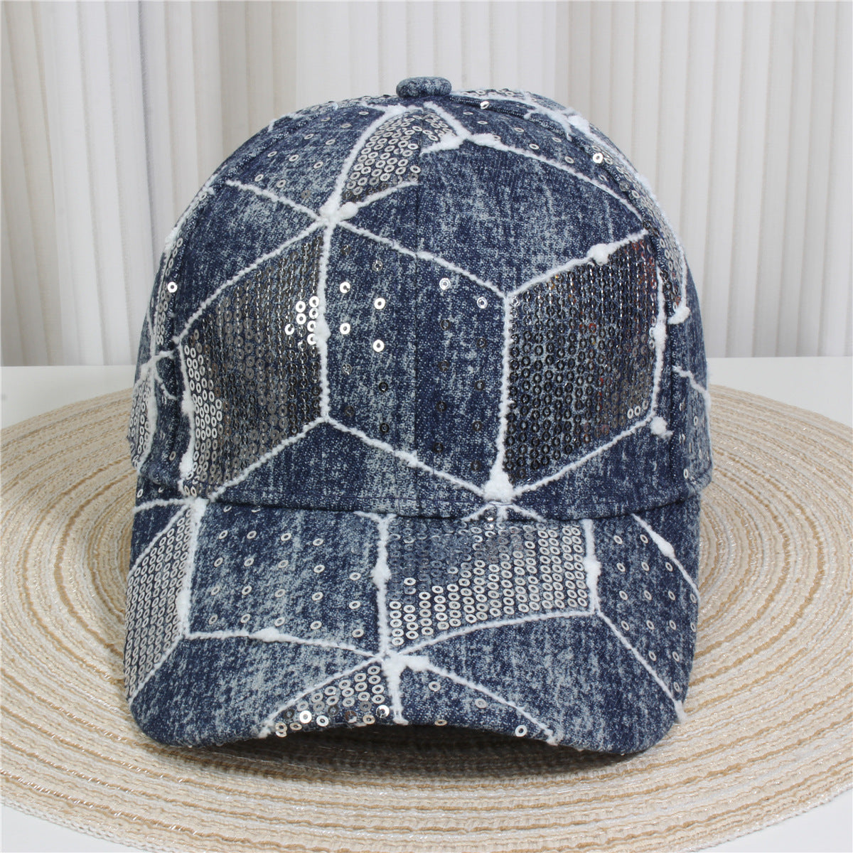 Fashion Casual Denim Rhinestone Sequins Baseball Cap