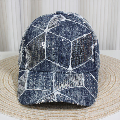 Fashion Casual Denim Rhinestone Sequins Baseball Cap
