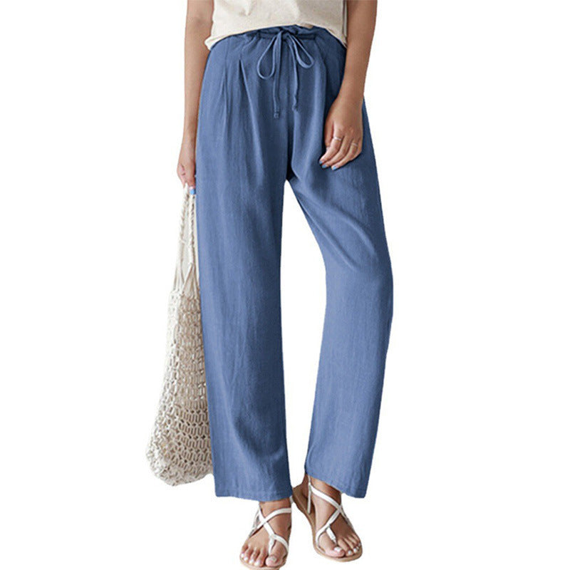 Pantalones casuales de lino y algodón para mujer