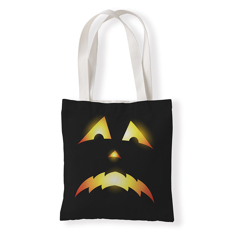 Bolsa de lona con estampado de calabaza divertida de dibujos animados de Halloween