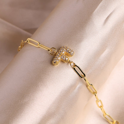 Fashion 26 Zircon Alphabet Clip Chain Bracelet