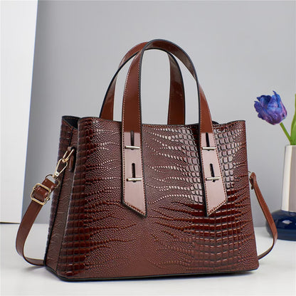 Sac à main décontracté de grande capacité pour femme, couleur unie, motif crocodile