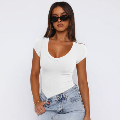 Camiseta de manga corta con hilo simple para mujer