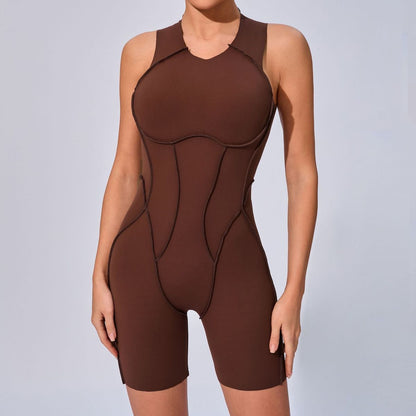 Combinaison de yoga décontractée sans manches pour femme, couleur unie