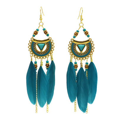 Bohemian Ethnic Style Retro Tassel Feather Earrings
