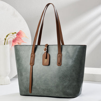 Women Color Blocking PU Leather Tote Bag