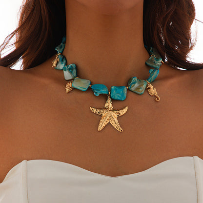 Collar de concha y estrella de mar estilo océano de verano para mujer
