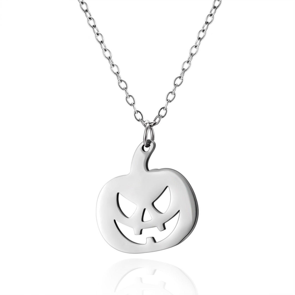 Collar con cara de calabaza de acero de titanio con elementos de Halloween