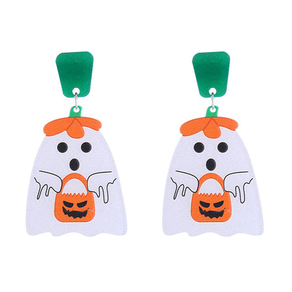Halloween Women Funny Creative Acrylic Pumpkin Skeleton Ghost Earrings