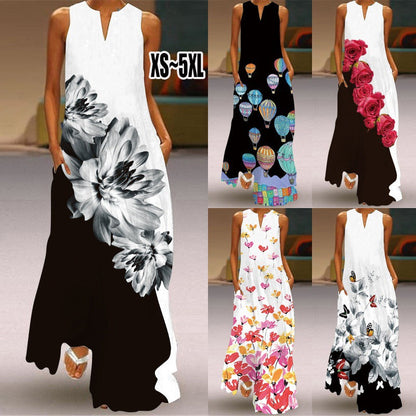 Women Plus Size Casual Fashion Boho Style Floral Heart Print Maxi Dress