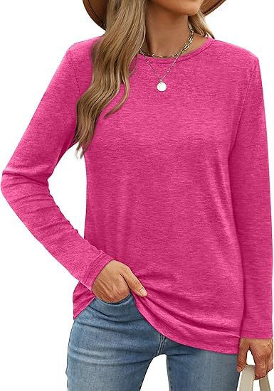 Summer Women Casual Solid Color Round Neck Long Sleeve Blank T-Shirt
