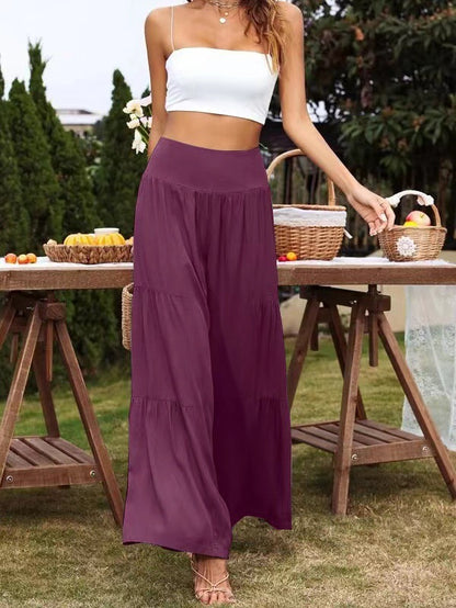 Summer Women Casual High Waist Cotton Linen Wide Leg Pants