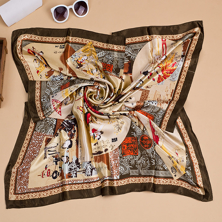 Bufanda de seda cuadrada grande con estampado floral para mujer, accesorio elegante