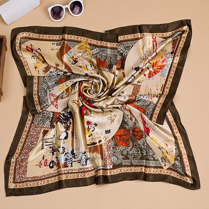 Bufanda de seda cuadrada grande con estampado floral para mujer, accesorio elegante