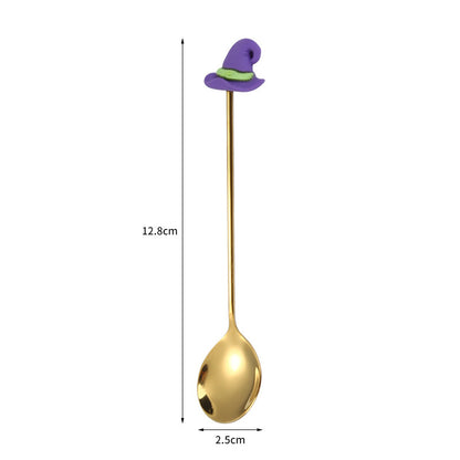 Tenedor y cuchara de acero inoxidable para postres y frutas con dibujos animados de Halloween.