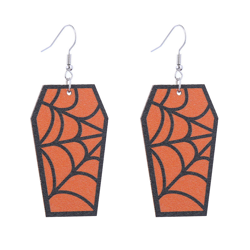 Halloween Women Funny Horror Ghost Witch Wooden Earrings