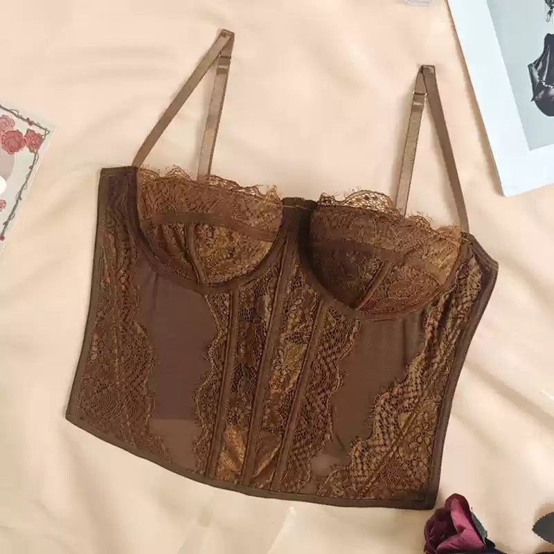 Women Fashion Sexy Solid Color Lace Corset Camisole