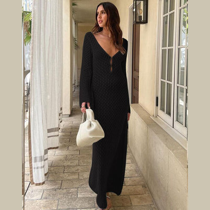 Vestido playero de punto con cuello en V para mujer, ideal para el tiempo libre en verano