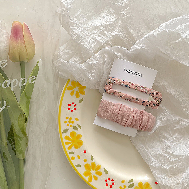 Conjunto de pinzas para el cabello de tela floral con diseño de rectángulo hueco y color sólido para mujer 