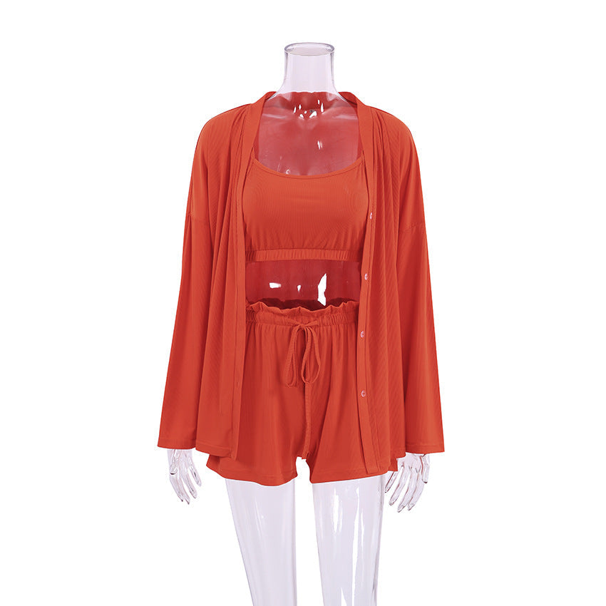 Women Fashion Sexy Ice Silk Comfortable Pajamas Set
