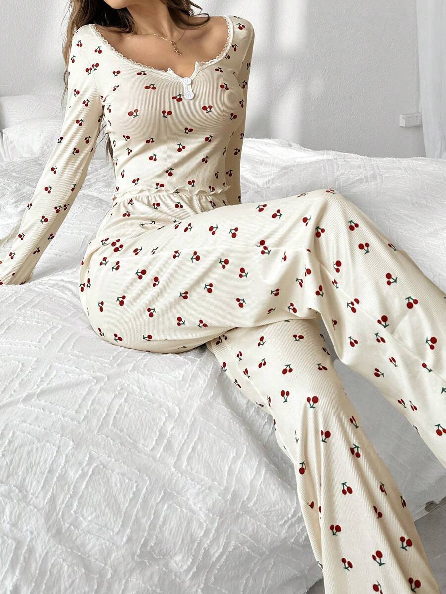 Women Fashion Casual Floral Printed Pajamas Set