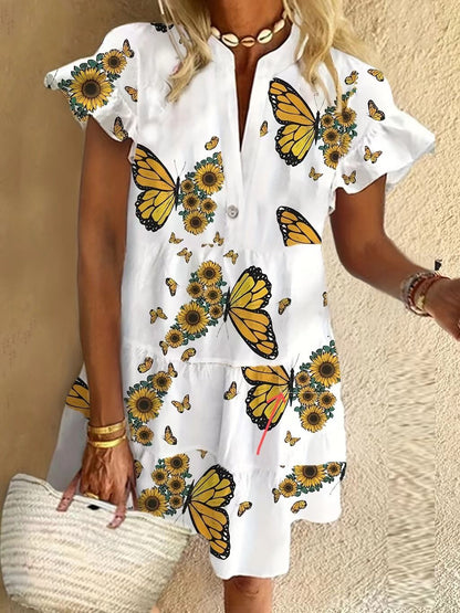 Robe imprimée décontractée à col en V pour femme