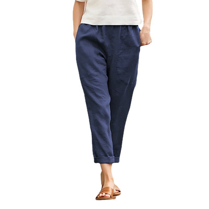 Women's Casual Cotton Linen Straight Leg Pants