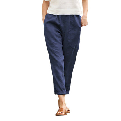 Women's Casual Cotton Linen Straight Leg Pants