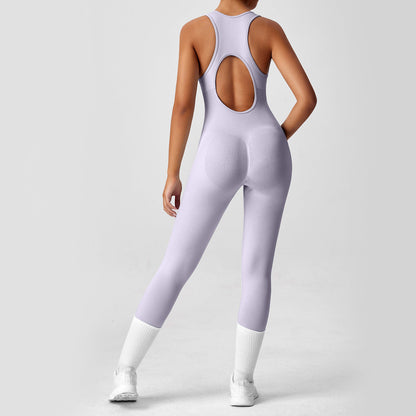 Women's Yoga Solid Color Hollow Out Sleeveless Jumpsuit