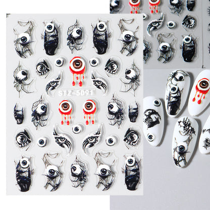 Autocollant pour ongles en relief 5D en forme d'araignée pour femme, motif clown et lèvres, simple et tridimensionnel, pour Halloween