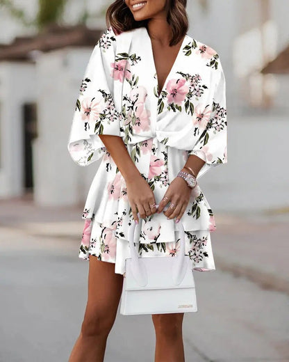 Vestido informal bohemio con cuello en V y mangas dolman para mujer