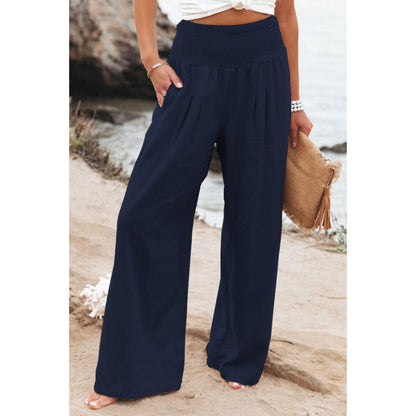 Women Fashion Casual Solid Color Cotton Linen Wide Leg Pants