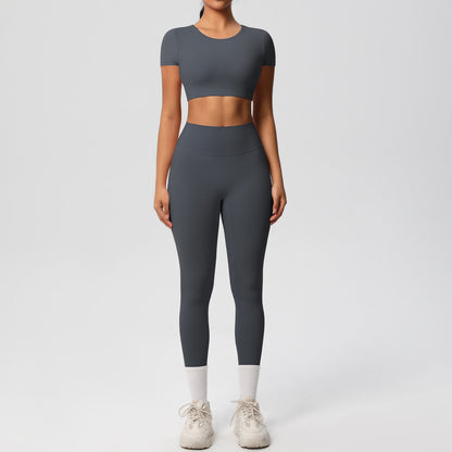 Ensemble de sport deux pièces de yoga pour femmes, couleur unie