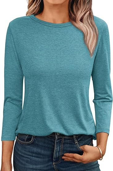 T-shirt à manches longues et col rond pour femme, décontracté et ample