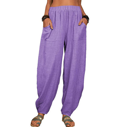 Pantalones casuales holgados de algodón y lino para mujer para mayor comodidad