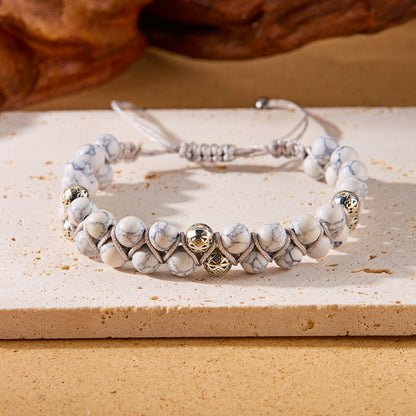 Women Fashion Casual Boho Handmade Woven Double-Layer Winding Natural Stone Bracelet