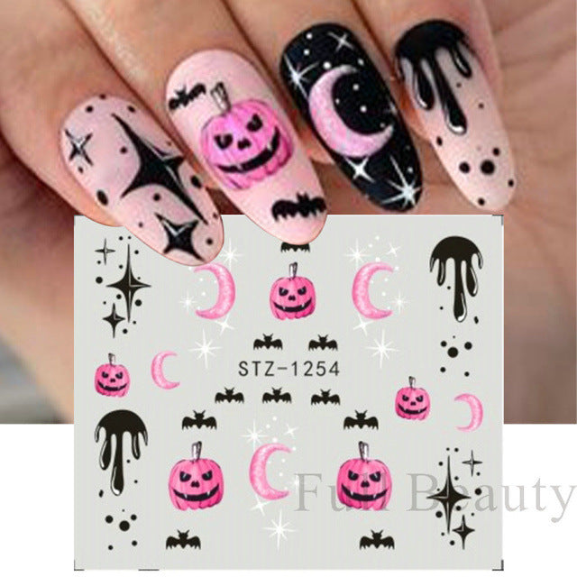 Autocollants pour ongles motif crâne et feuille d'érable pour femme, mode Halloween