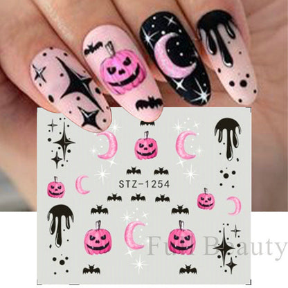 Autocollants pour ongles motif crâne et feuille d'érable pour femme, mode Halloween