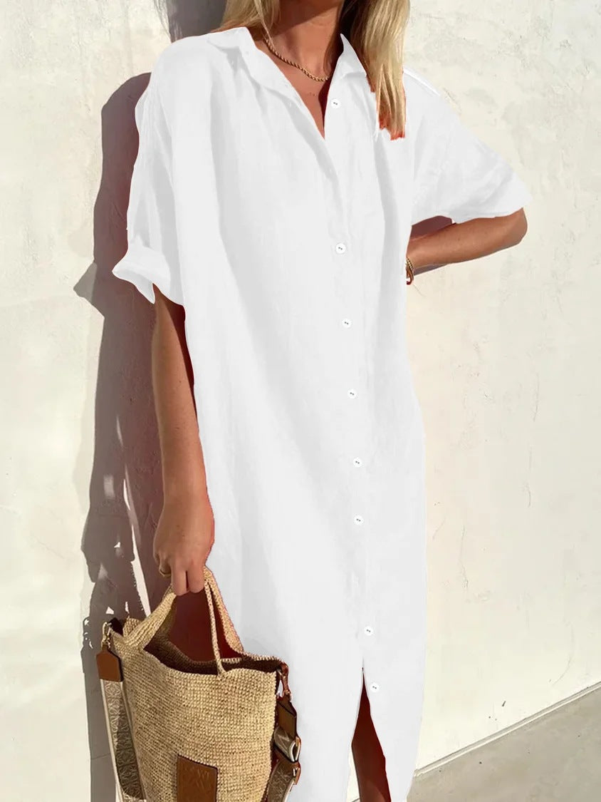 Vestido largo elegante informal de manga corta para mujer